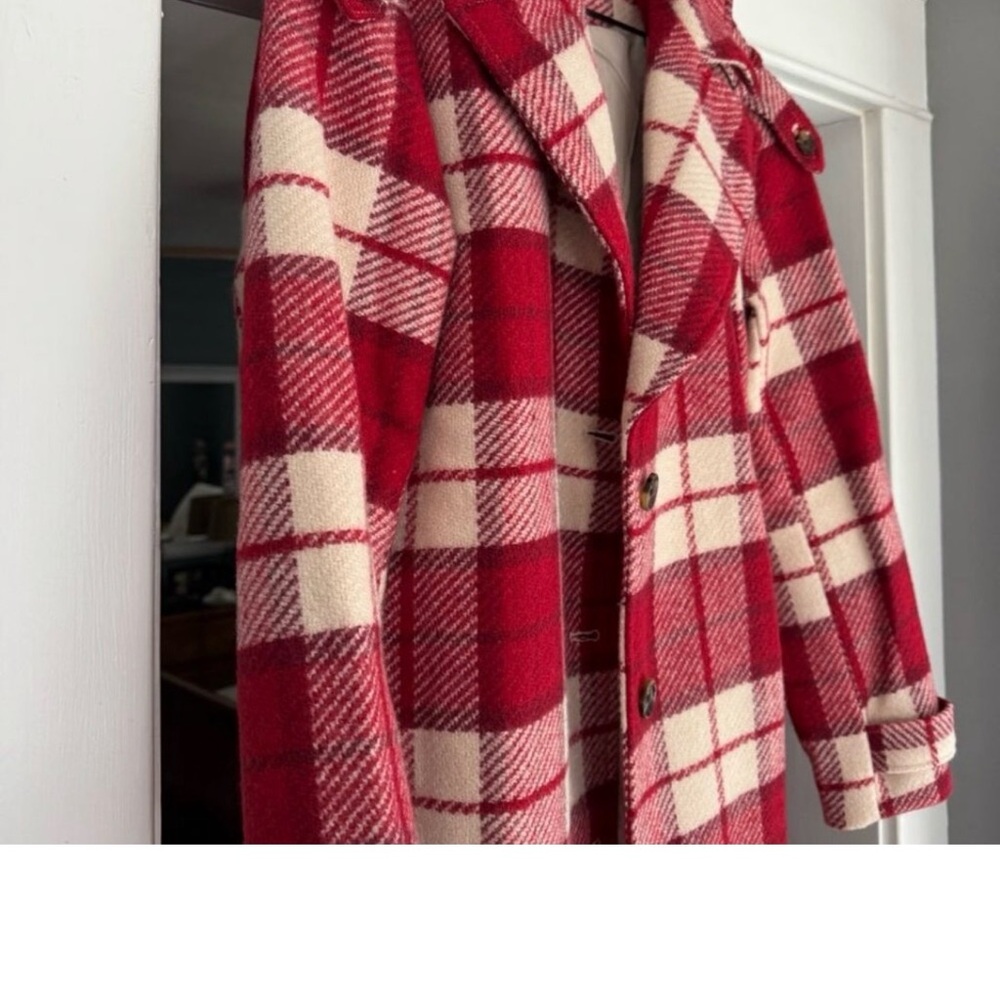 Banana Republic Red and Cream Checkered Pea Coat- NEW